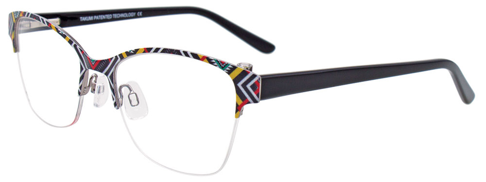 TAKUMI TK1089 Eyeglasses 090 Black & White & Red & Yellow & Green 52mm