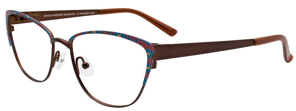 EASYCLIP EC482 Eyeglasses 010 SatinBrown & Blue & Red & Orange 53mm