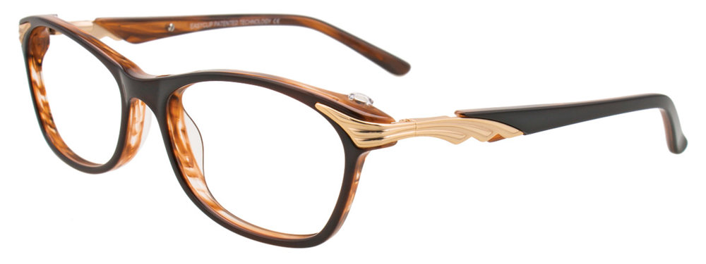EASYCLIP EC387 Eyeglasses 010 Dark Brown & Satin Gold 53mm