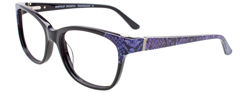 EASYCLIP EC464 Eyeglasses 090 Black & Lavender Snake Pattern 53mm