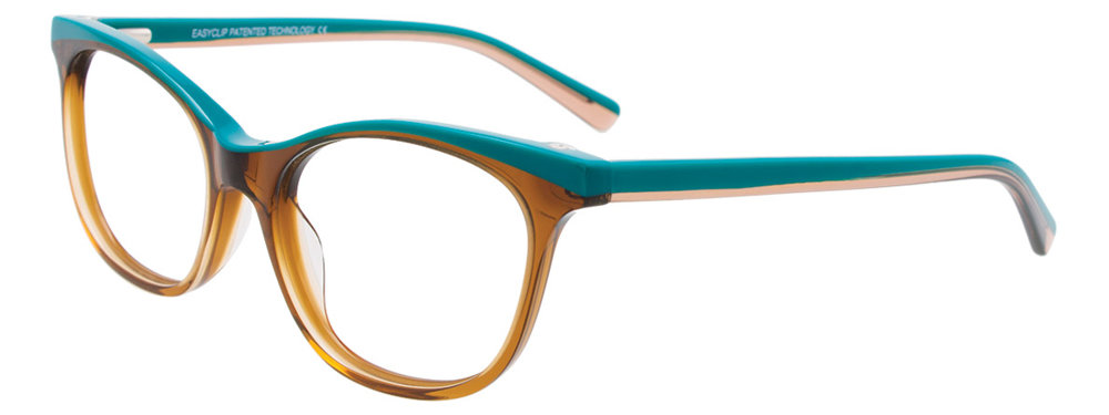 EASYCLIP EC447 Eyeglasses 010 Crystal Brown & Teal 52mm