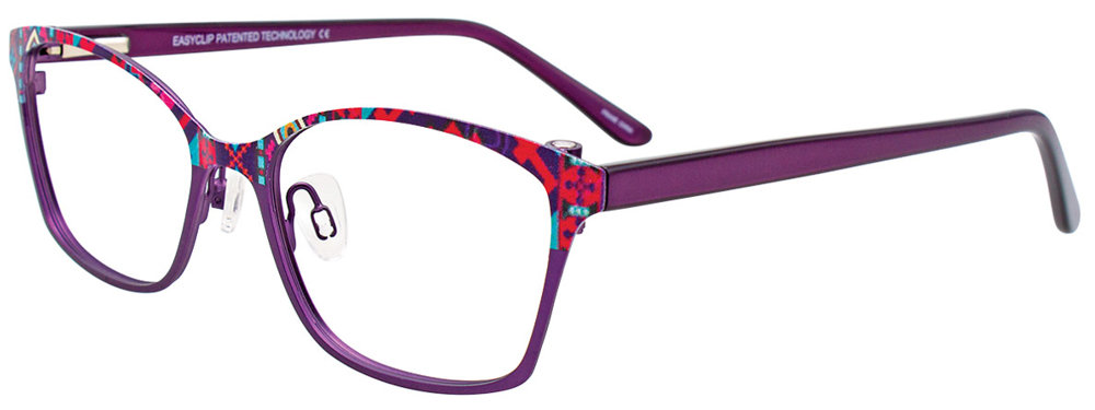 EASYCLIP EC484 Eyeglasses 080 Purple Pattern & Purple 52mm