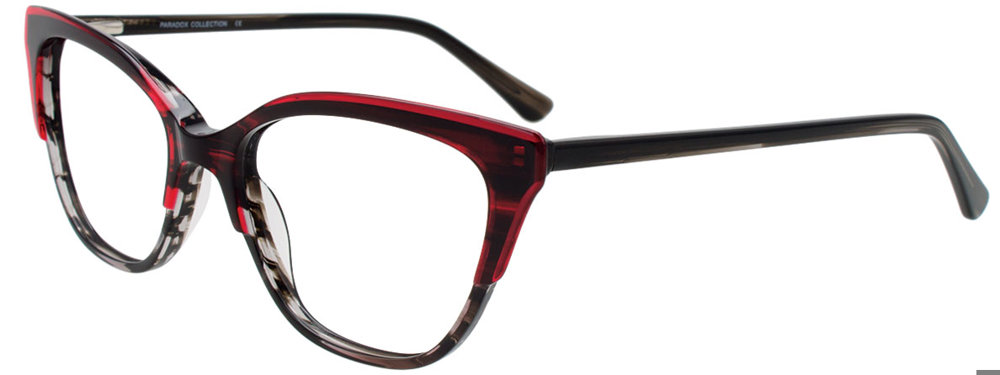 PARADOX P5095 Eyeglasses 030 Striped Black & Clear Bright Red Top 53mm