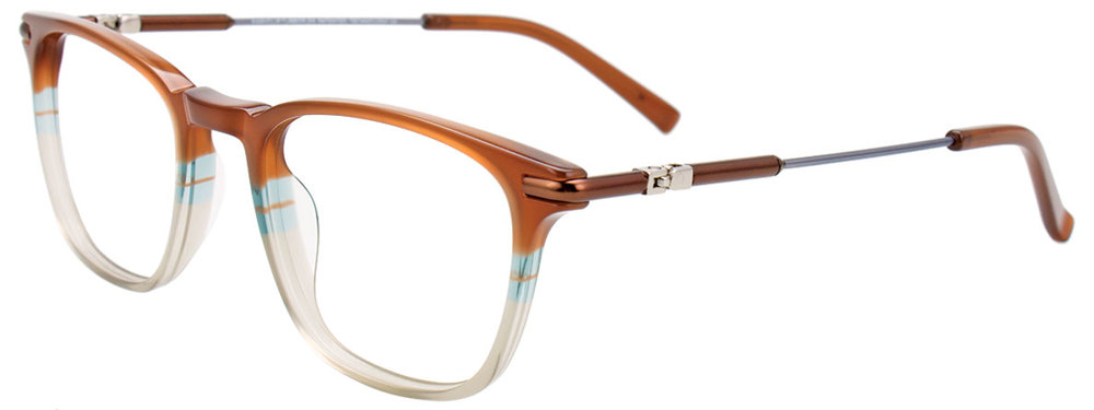 EASYCLIP EC580 Eyeglasses 010 Brown & Light Blue & Grey Steel & Brown 46mm