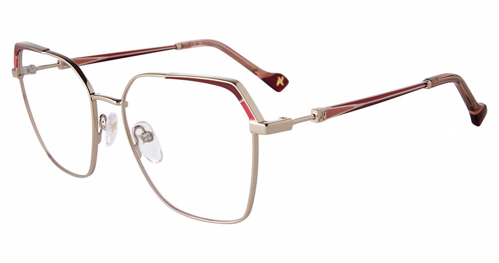 YALEA OPTICAL VYA098 Eyeglasses RED-GOLD-COLOR-0E59 54mm