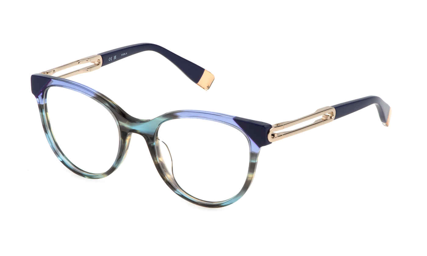 FURLA OPTICAL VFU672 Eyeglasses STRIPED-GREEN-BLUE-0931 51mm