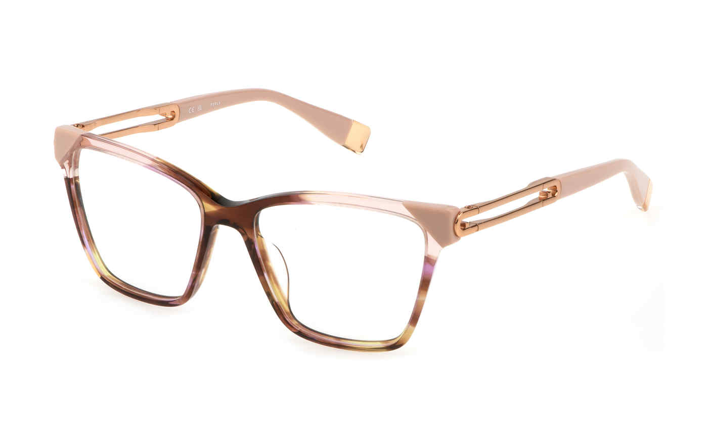 FURLA OPTICAL VFU671 Eyeglasses STRIPED-BROWN-PINK-0VBL 53mm