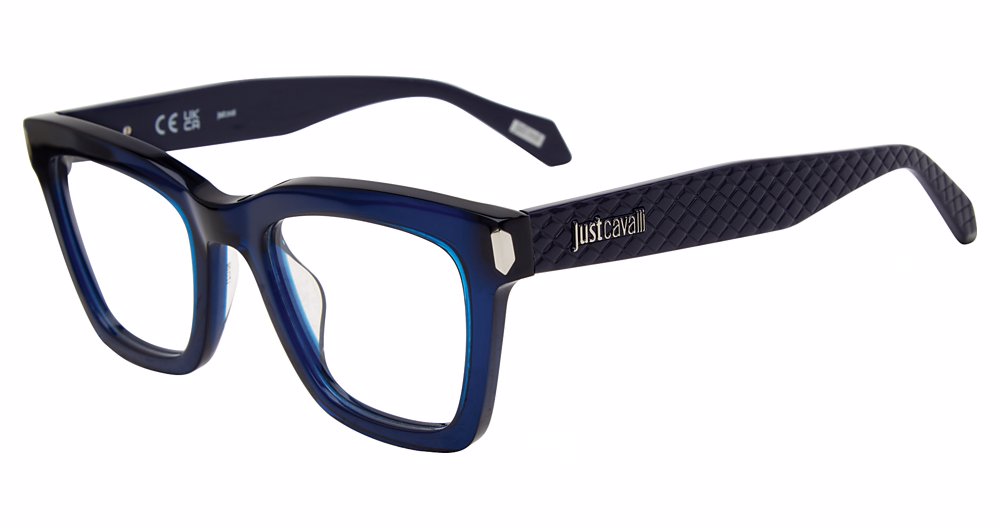 JUST CAVALLI OPTICAL VJC003V Eyeglasses TRANSP.BLUE–0AGQ 50mm
