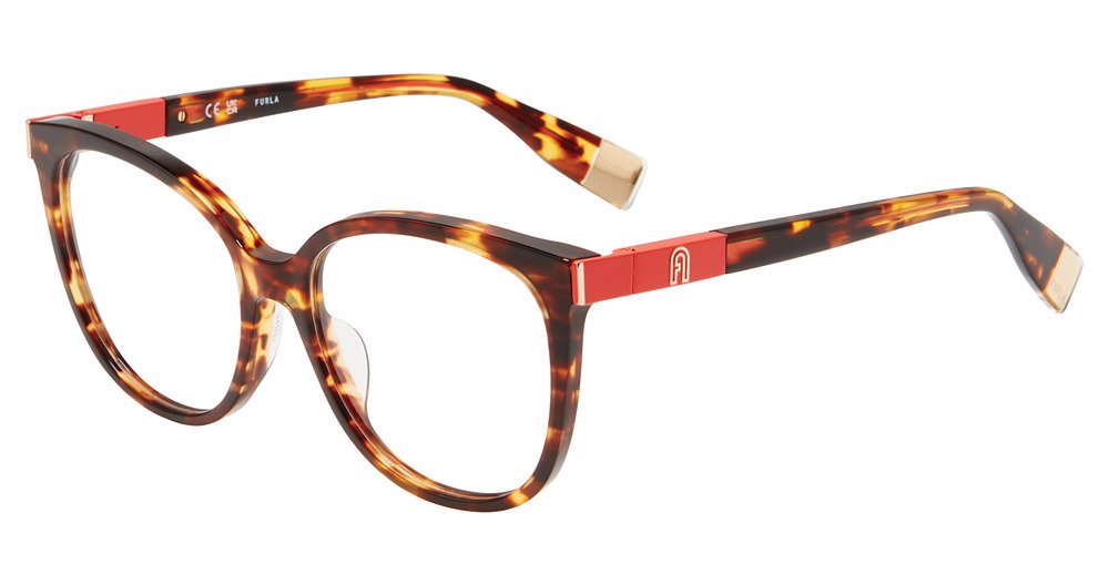 FURLA OPTICAL VFU720 Eyeglasses BROWN-YELLOW-HAV-0743 54mm