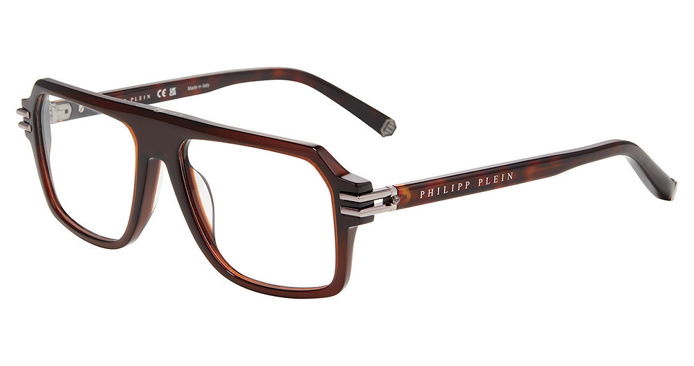 PHILIPP PLEIN OPTICAL VPP195M Eyeglasses SHINY-TRANSP.BROWN-0AAK 56mm