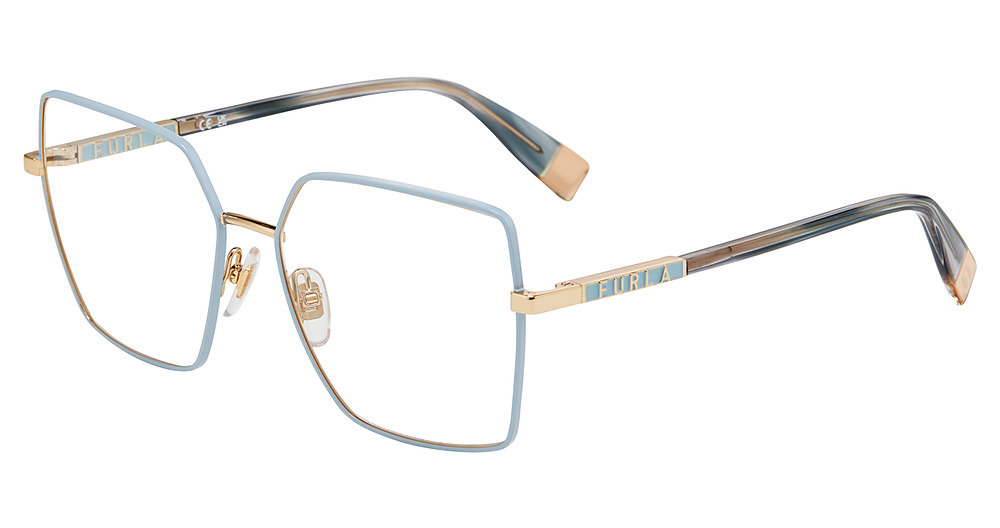 FURLA OPTICAL VFU875 Eyeglasses ROSE-GOLD-WITH-BLUE-PARTS-030 56mm